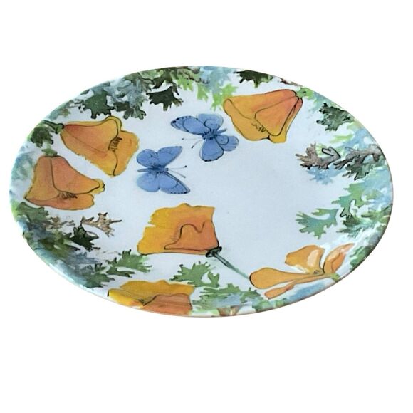 Rainbow Gate Santa Fe New Mexico Floral Plate Handmade Poppies Butterflies 10.5” - Picture 2 of 10
